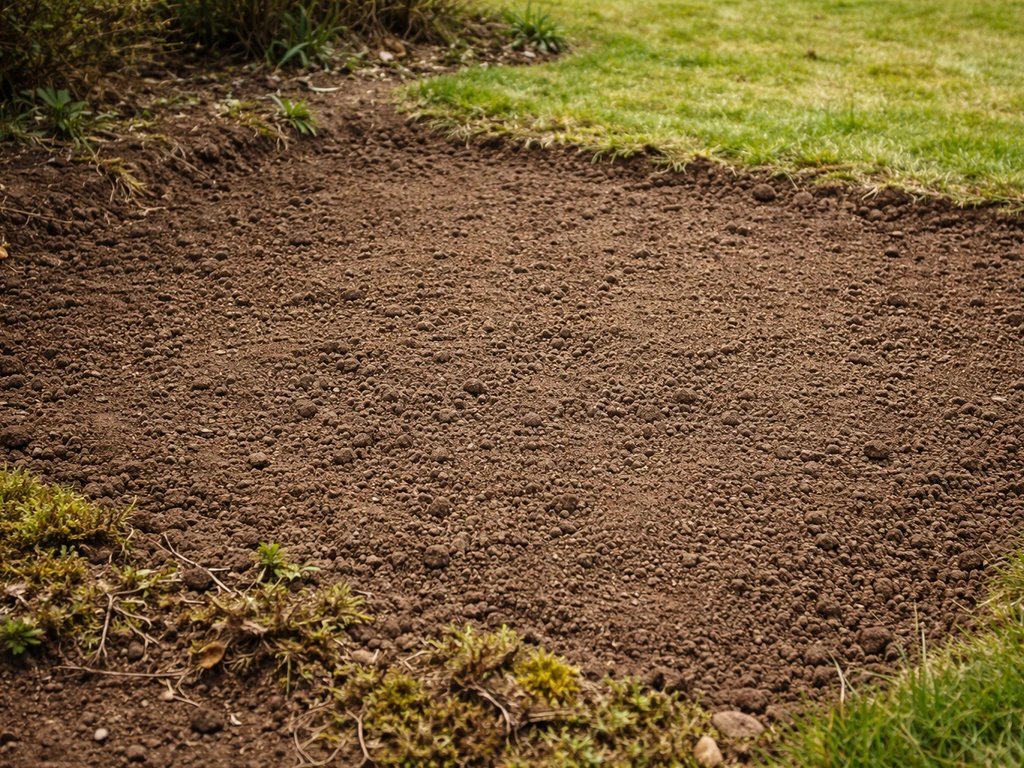 Zone de jardin nettoyée et désherbée, sol prêt à recevoir le semis, avec résidus retirés visibles.