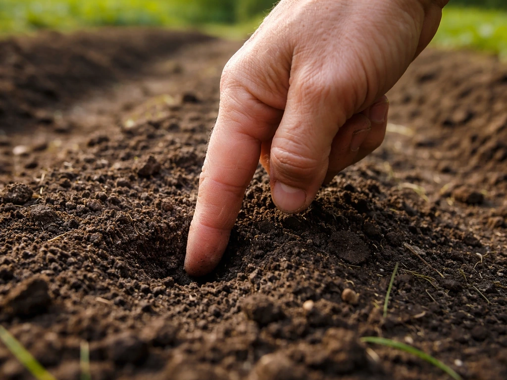 Doigt enfoncé dans la terre, sol légèrement humide à environ 2 cm avant arrosage