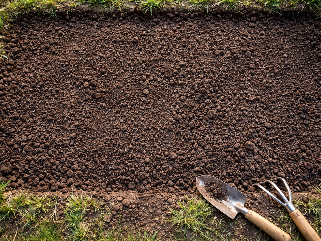 Vue de surface d’un lit de semence fraîchement désherbé, terre émiettée et prête à être semée