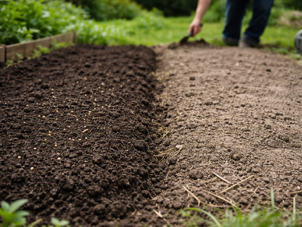 Jardin avec deux zones au sol : l’une réchauffée et prête à semer, l’autre encore froide et sèche