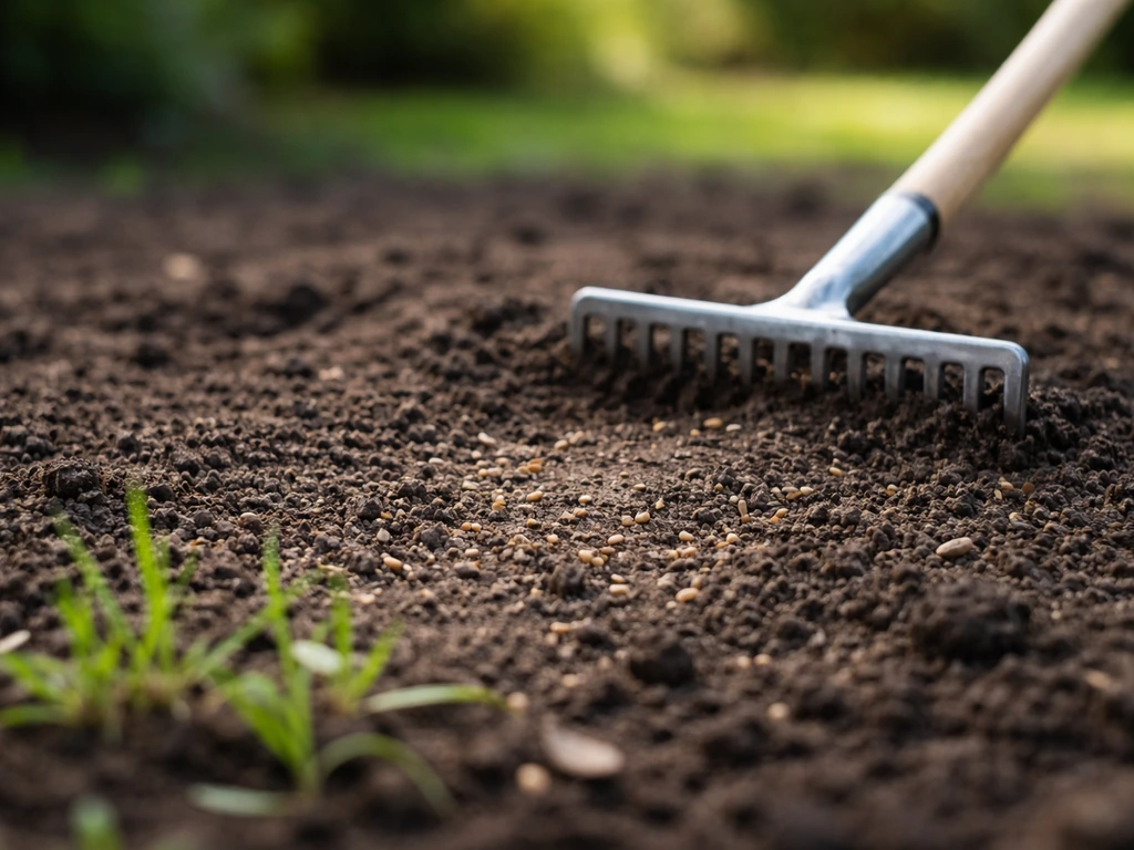 Graine au contact du sol, légère couverture et râteau à dents fines pour un sursemis localisé