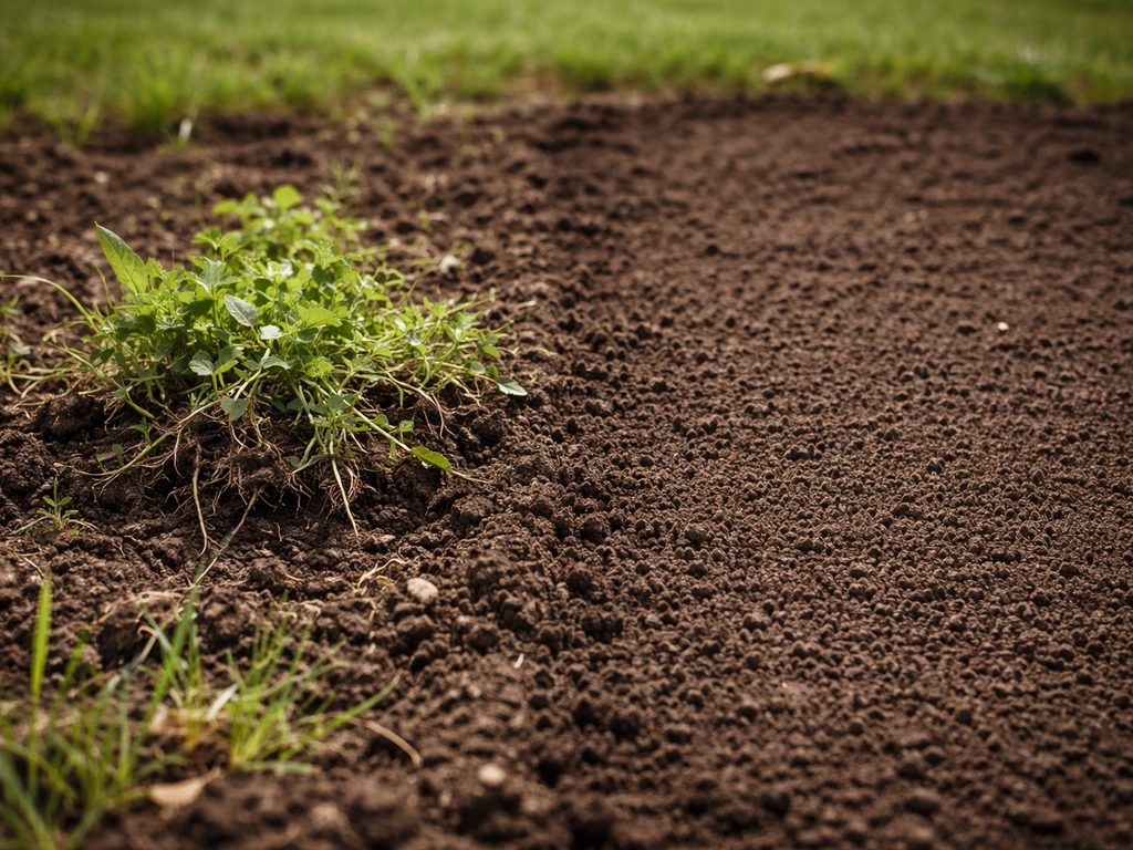 Avant/après désherbage : jeunes mauvaises herbes arrachées, sol propre prêt à être semé.